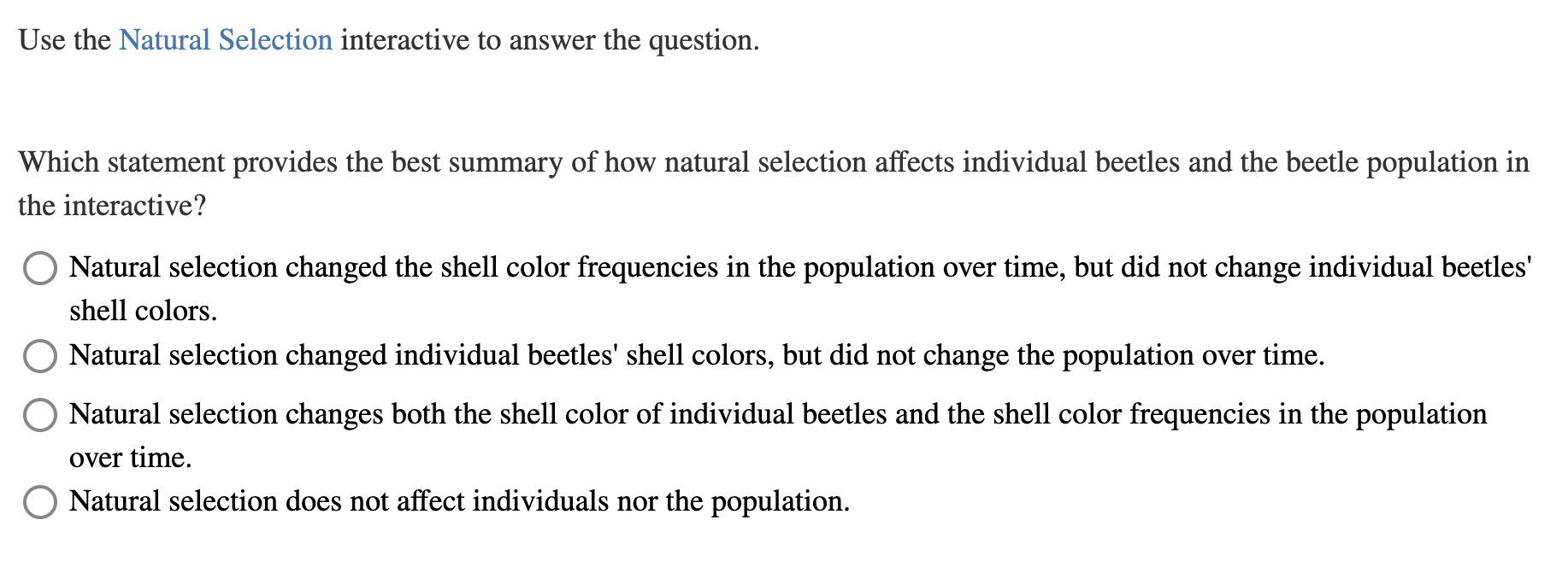 Solved Use The Natural Selection Interactive To Answer The | Chegg.com