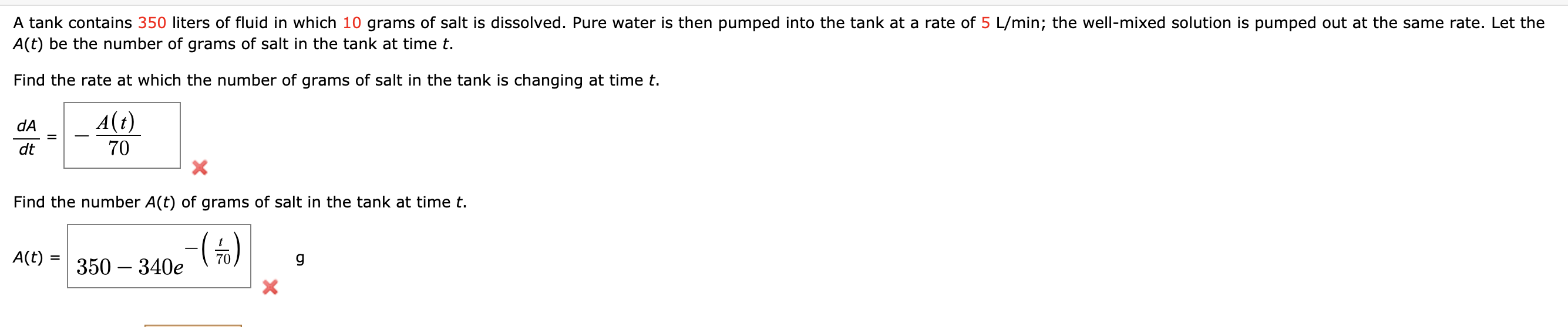 Solved A tank contains 350 liters of fluid in which 10 grams