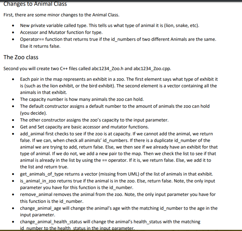 Solved anges to Animal Class First, there are some minor | Chegg.com