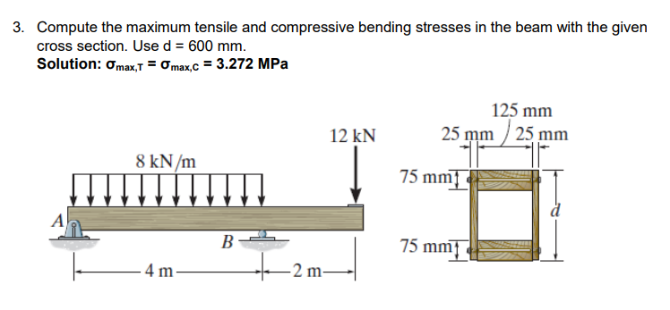 Solved Compute the maximum tensile and compressive bending | Chegg.com