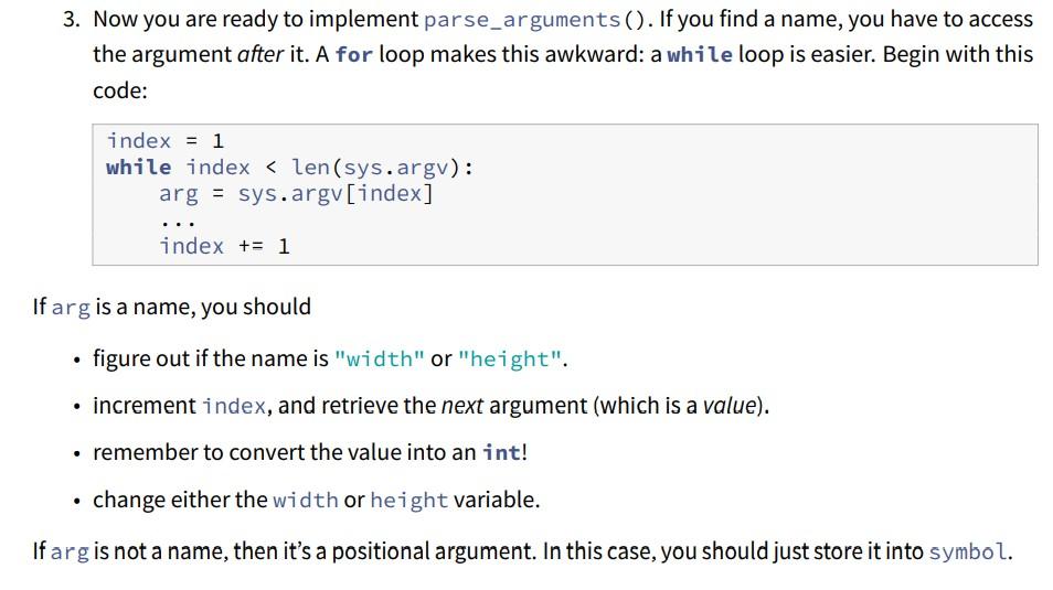 Solved 3 now you are ready to implement parse arguments chegg