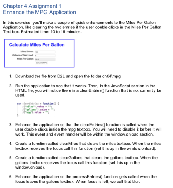 Solved Chapter 4 Assignment 1 Enhance The MPG | Chegg.com