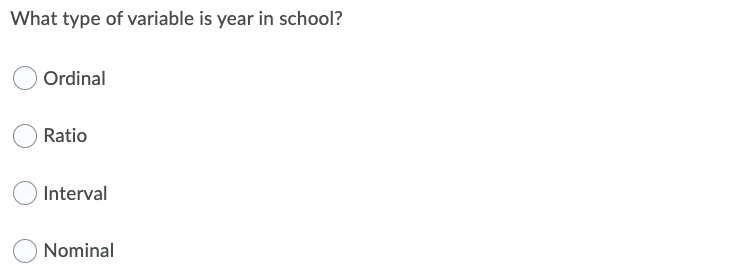 Solved What type of variable is year in school? Ordinal | Chegg.com
