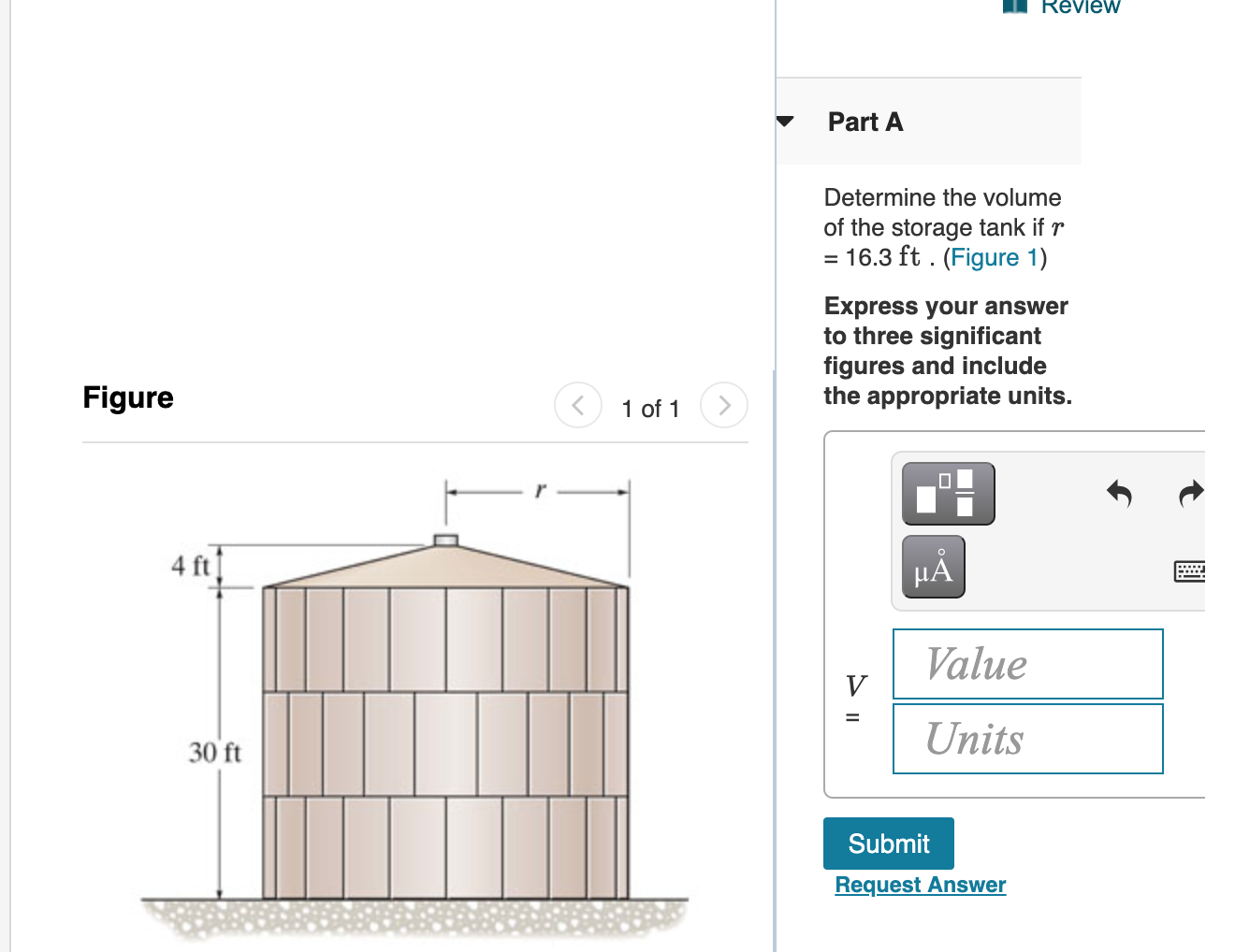 Solved Review Part A Determine the volume of the storage | Chegg.com