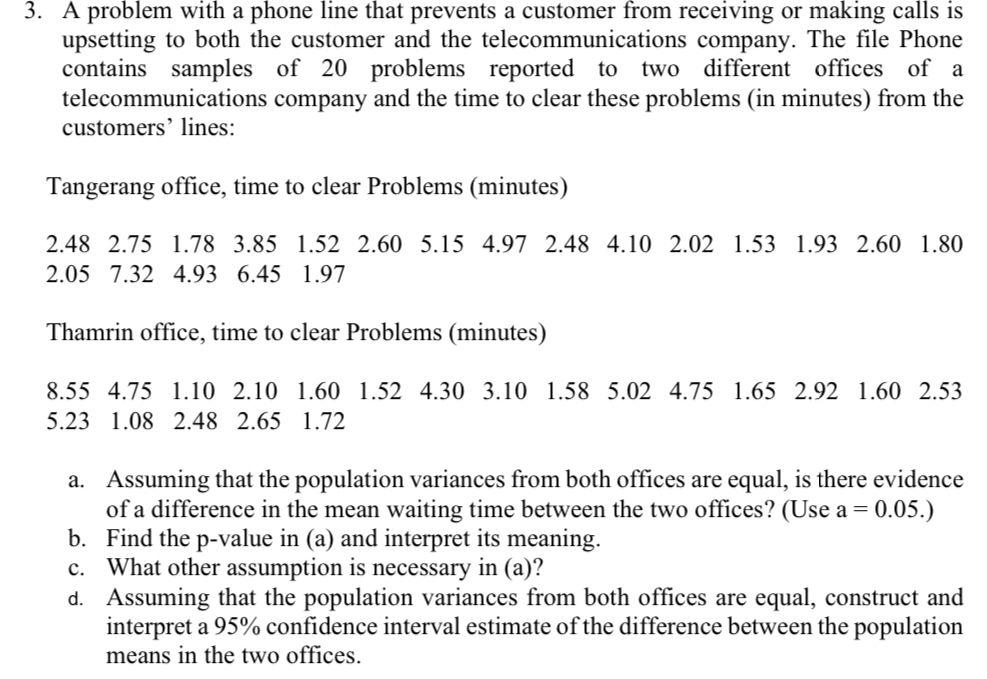 Solved A problem with a phone line that prevents a customer | Chegg.com
