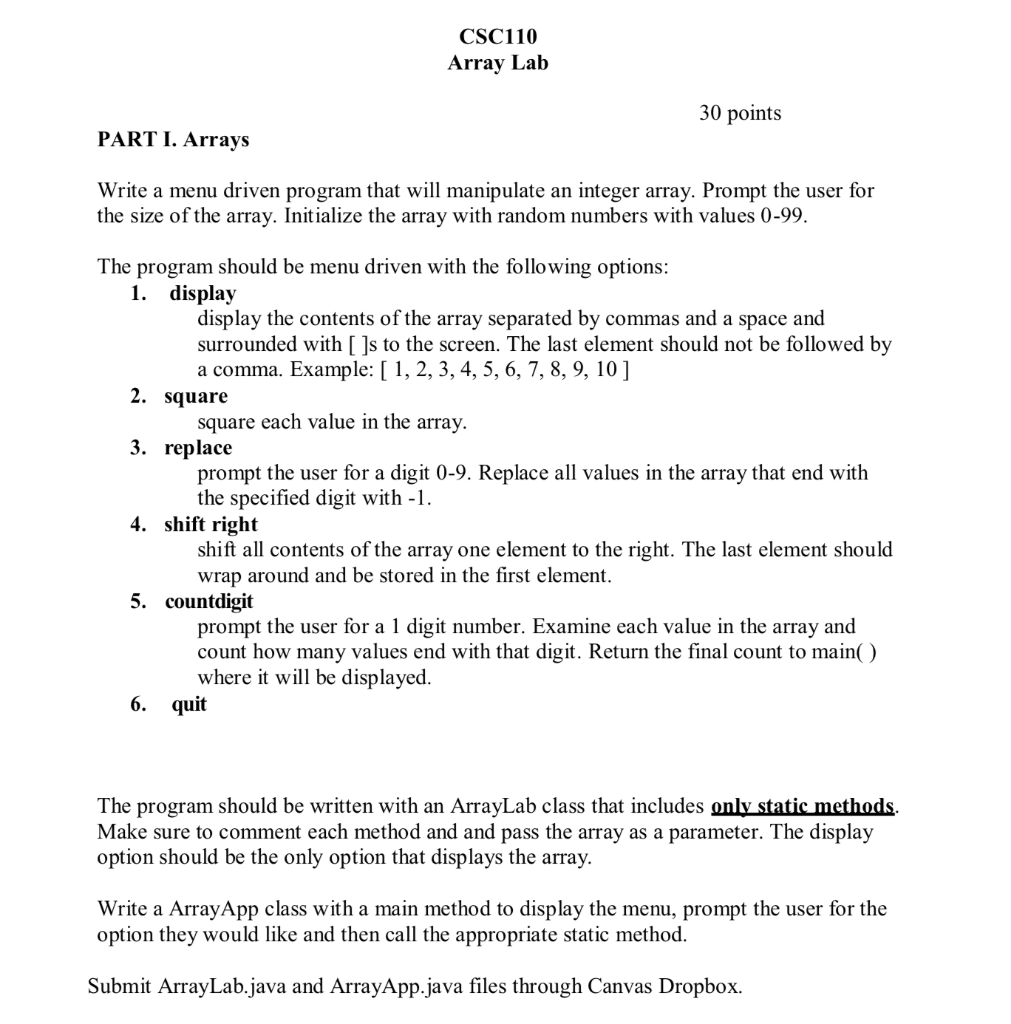 Solved CSC110 Array Lab ALL CODING MUST BE DONE IN | Chegg.com
