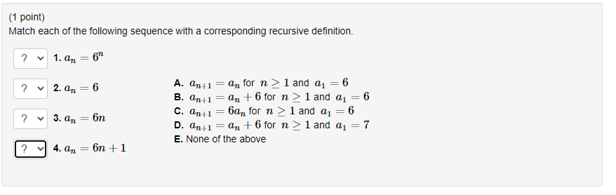 Solved (1 point) Match each of the following sequence with a | Chegg.com