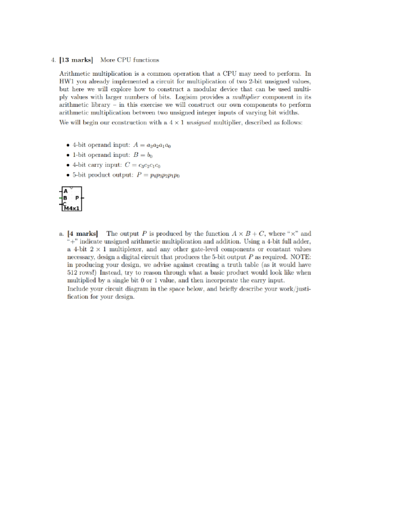 4. (13 marks] More CPU functions Arithmetic | Chegg.com