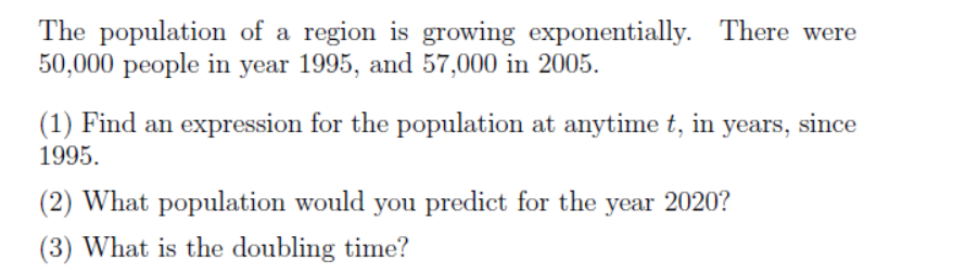 Solved The population of a region is growing exponentially. | Chegg.com