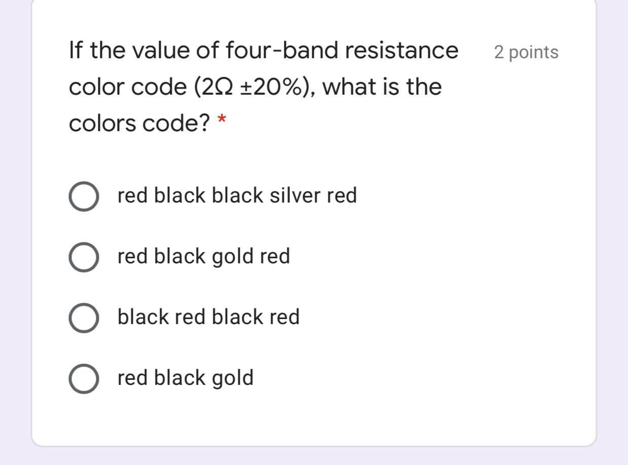Solved 2 points If the value of four-band resistance color | Chegg.com