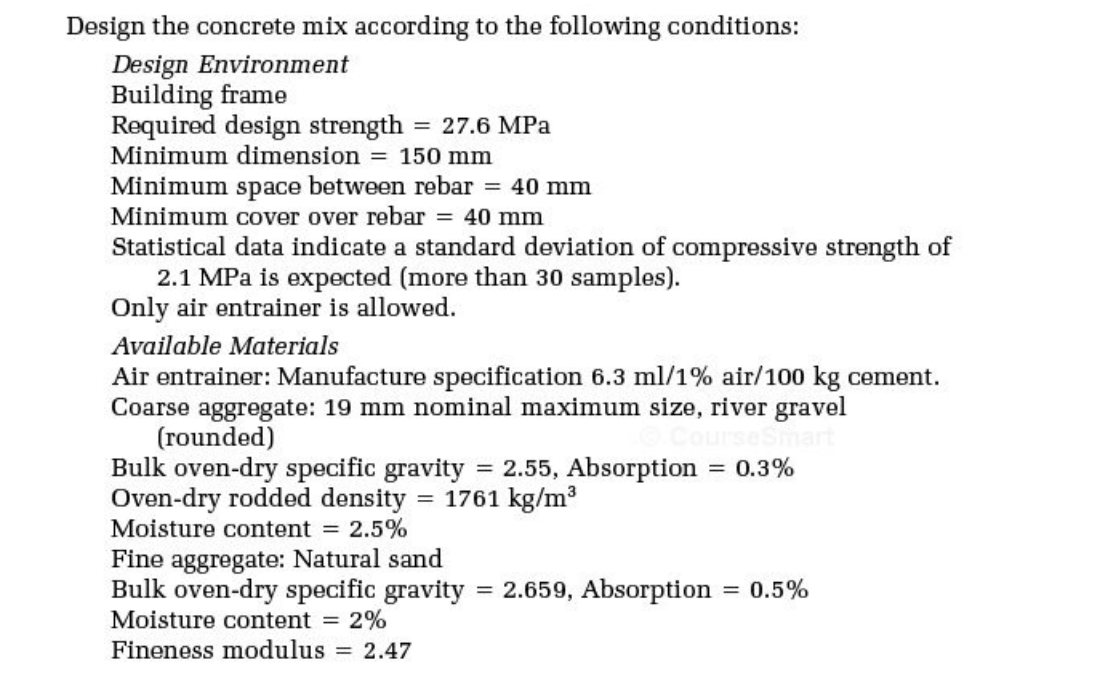 Solved Design the concrete mix according to the following