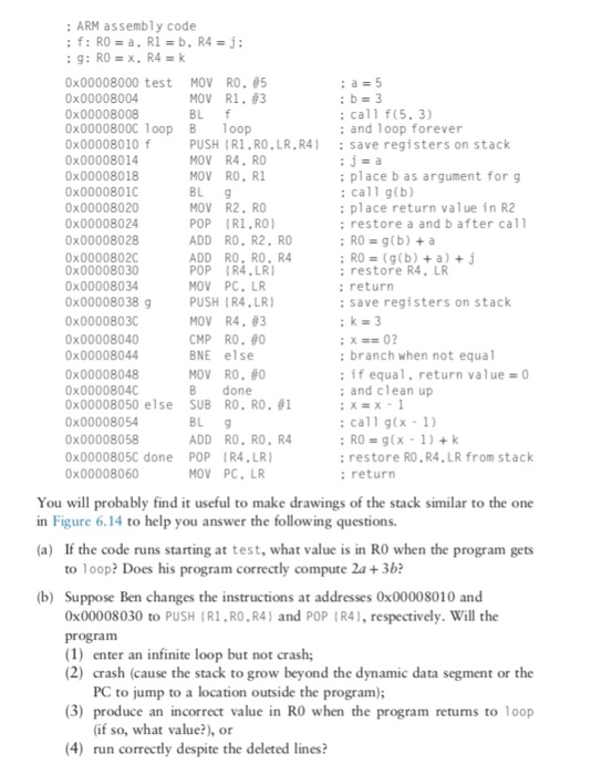 Solved ARM assembly code 0x00008000 test MOV R0,5