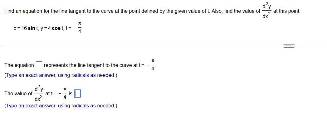 Solved Find an equation for the line tangent to the curve at | Chegg.com