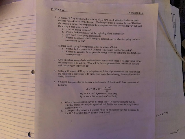 Solved PHYSICS 221 Worksheet II1-3 1. A mass of 4.0 kg | Chegg.com