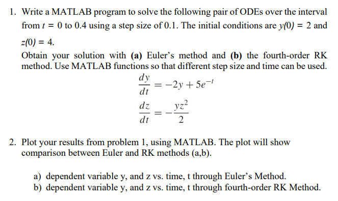 Solved 1. Write a MATLAB program to solve the following pair | Chegg.com