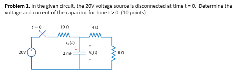 Solved Problem 1. In the given circuit, the 20V voltage | Chegg.com