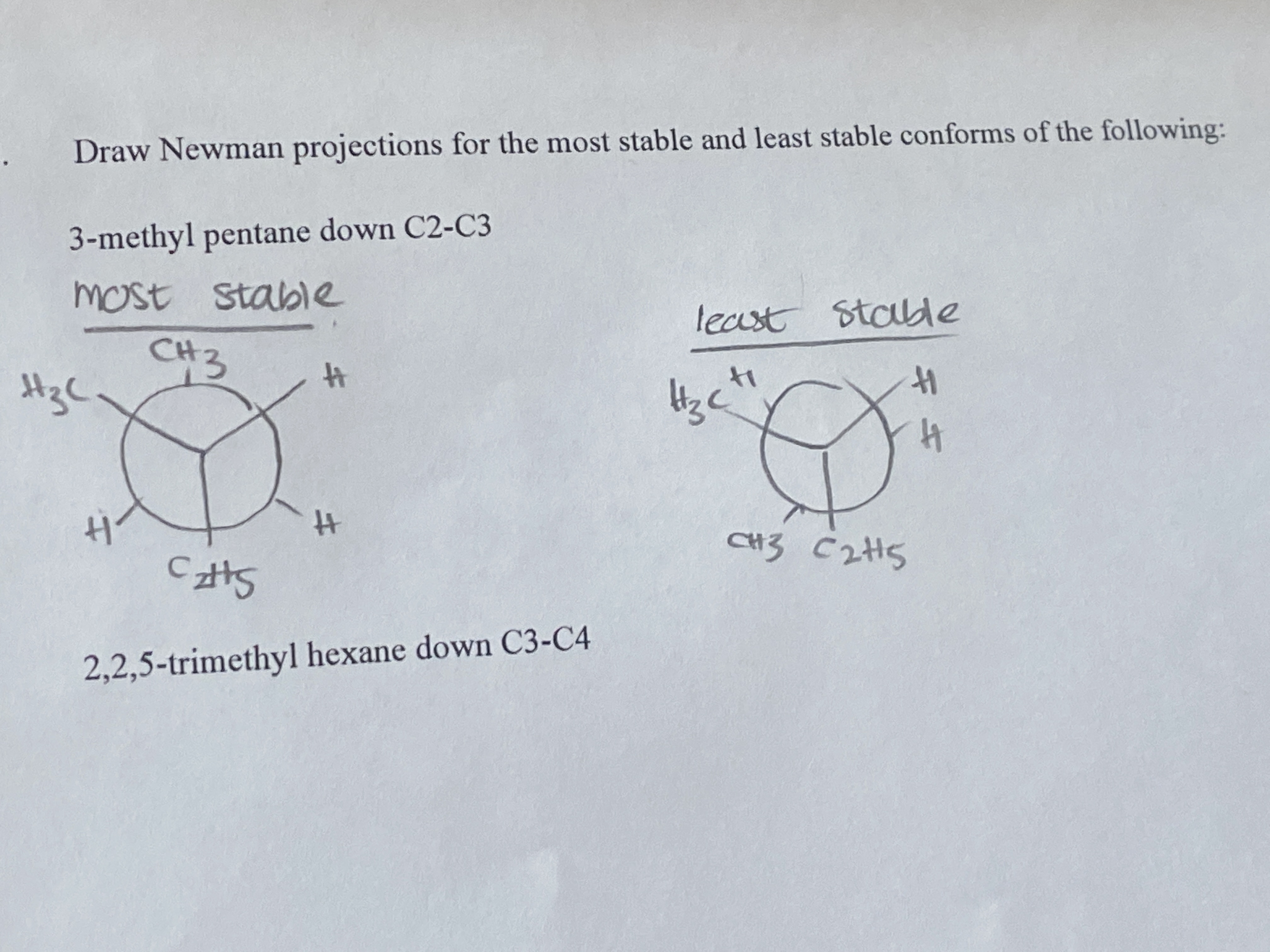 Solved Draw Newman Projections For The Most Stable And Least Chegg Com