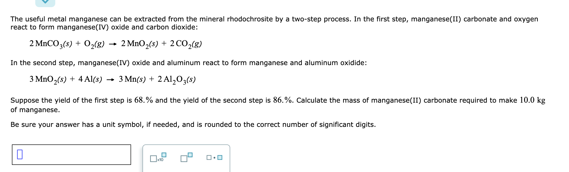 Solved The useful metal manganese can be extracted from the