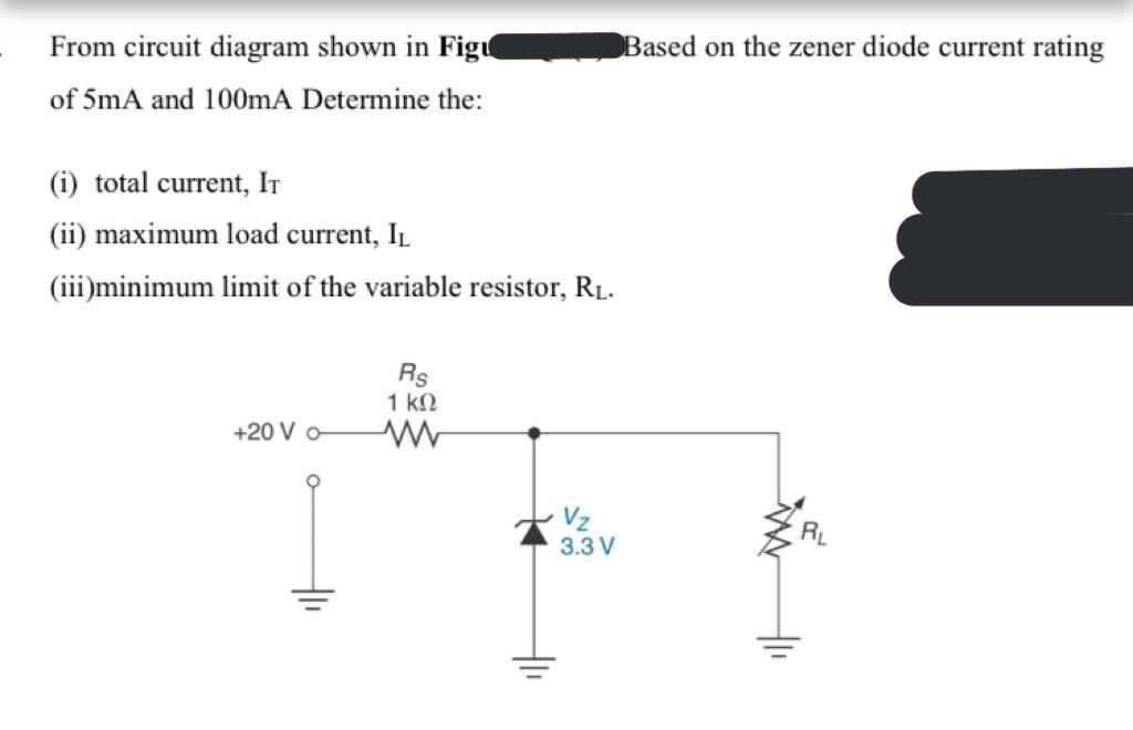 Solved Based on the zener diode current rating From circuit
