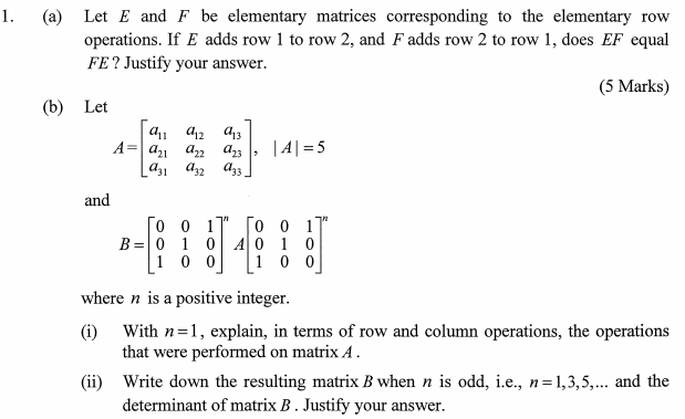 Solved 1. (a) Let E and F be elementary matrices | Chegg.com