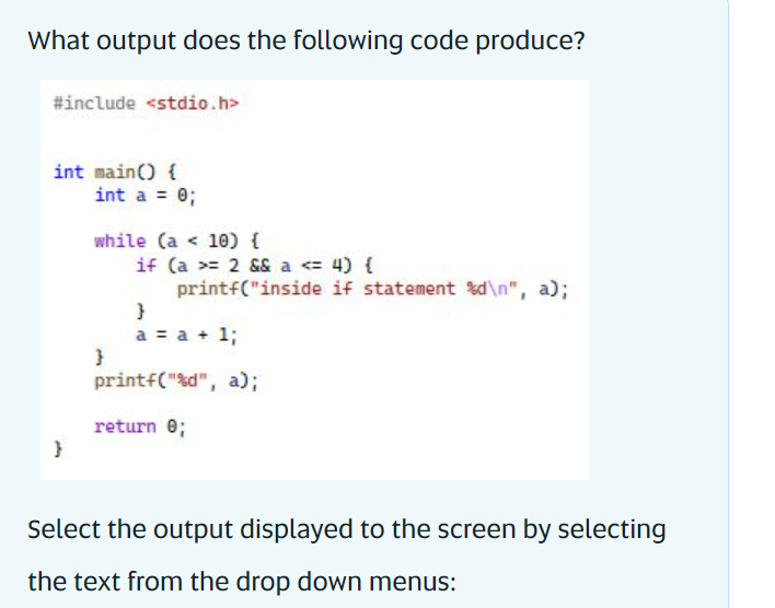 these are the options:Inside if statement 1Inside if | Chegg.com