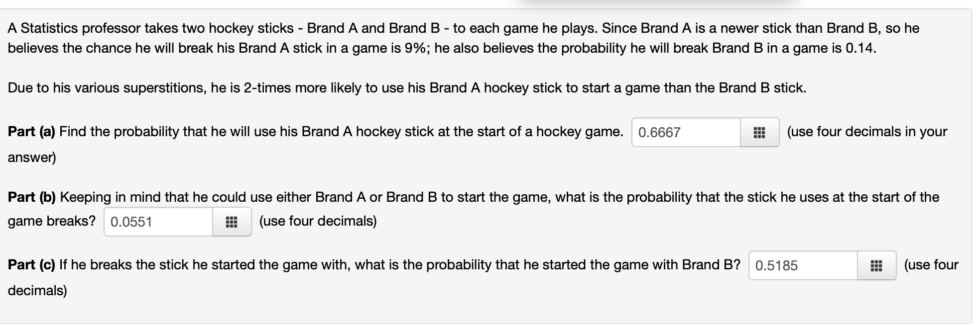 Solved A Statistics professor takes two hockey sticks - | Chegg.com