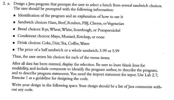 Solved 2. a. Design a Java program that prompts the user to | Chegg.com
