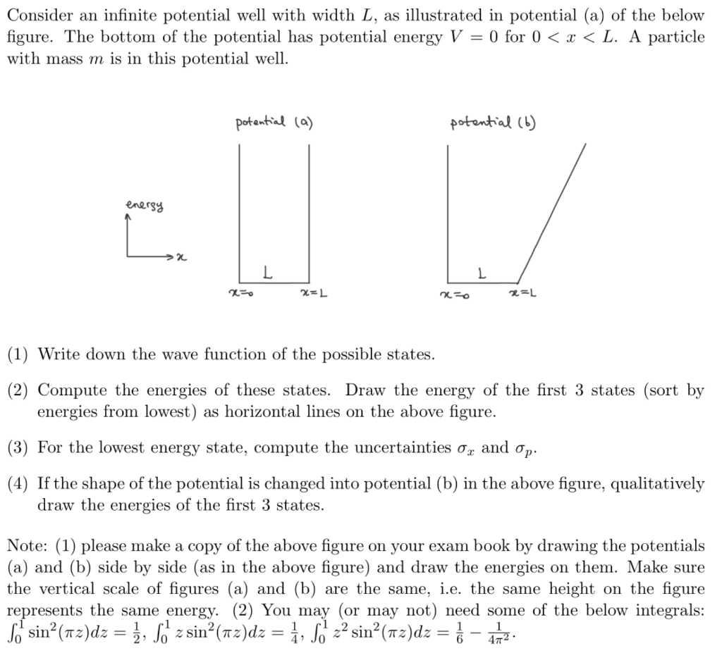 Consider an infinite potential well with width L, as | Chegg.com