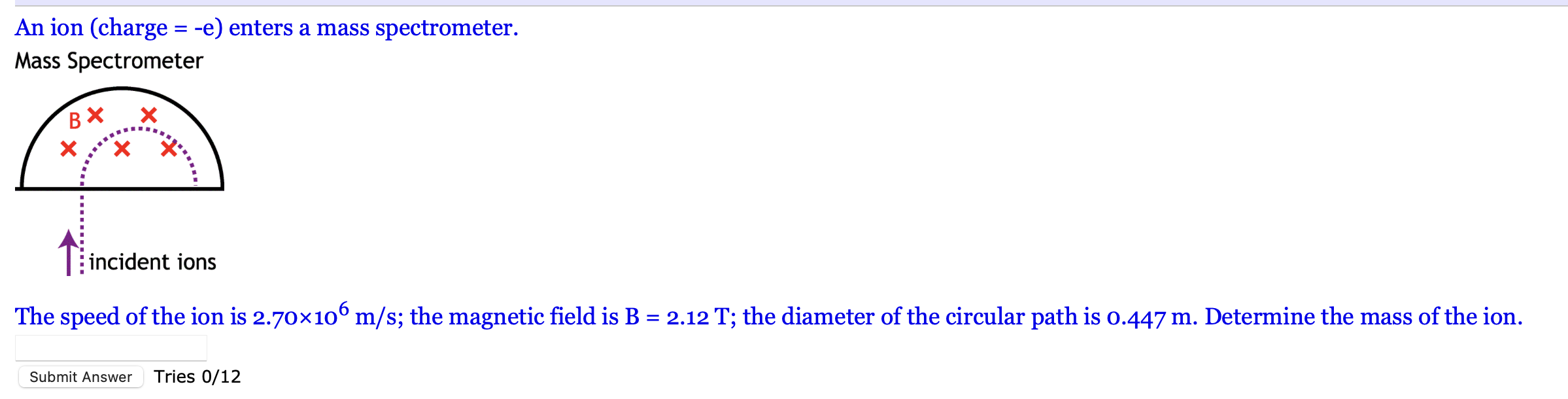 Solved An Ion (charge =−e) Enters A Mass Spectrometer. Mass | Chegg.com