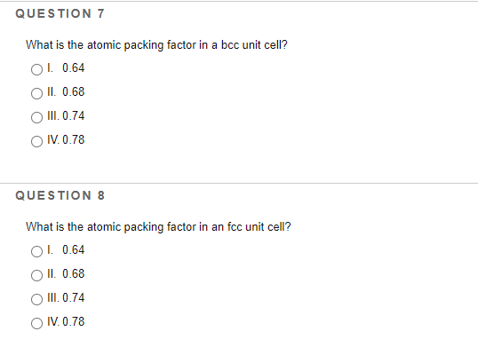 atomic packing factor for bcc and fcc