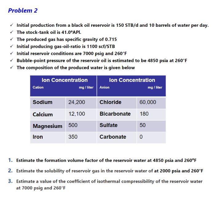 Solved Initial production from a black oil reservoir is