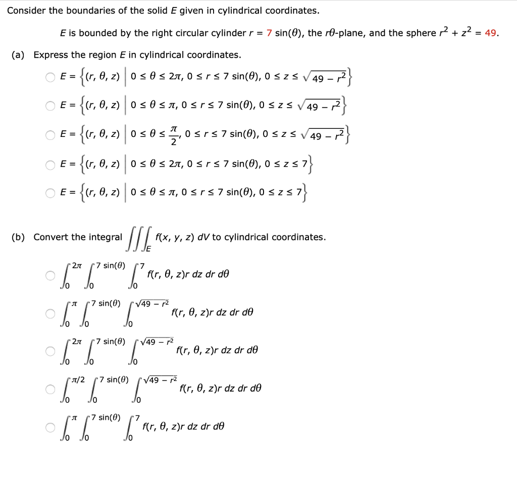 Solved Consider the boundaries of the solid E given in | Chegg.com