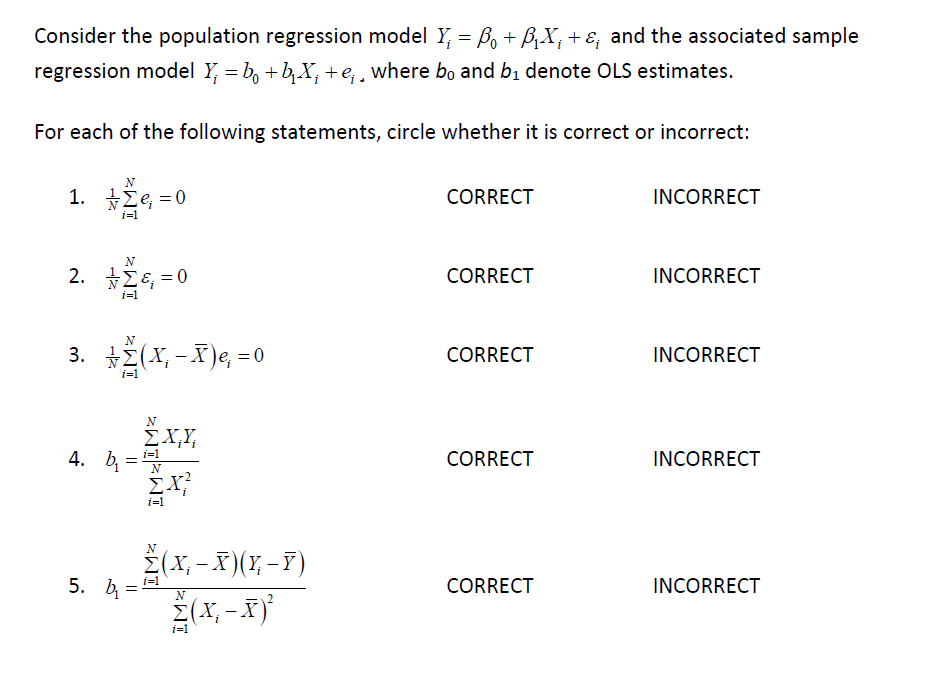 Solved Consider The Population Regression Model Y₁ = B₁ + | Chegg.com