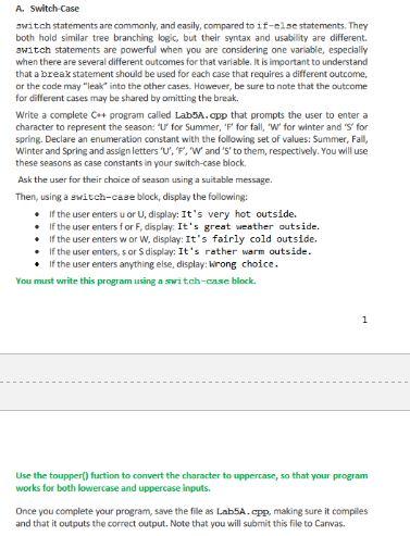 Solved A. Switch Case switch statements are commonly, and | Chegg.com