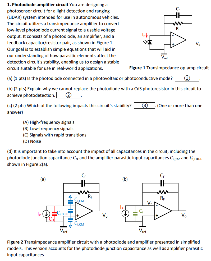 1. Photodiode amplifier circuit You are designing a