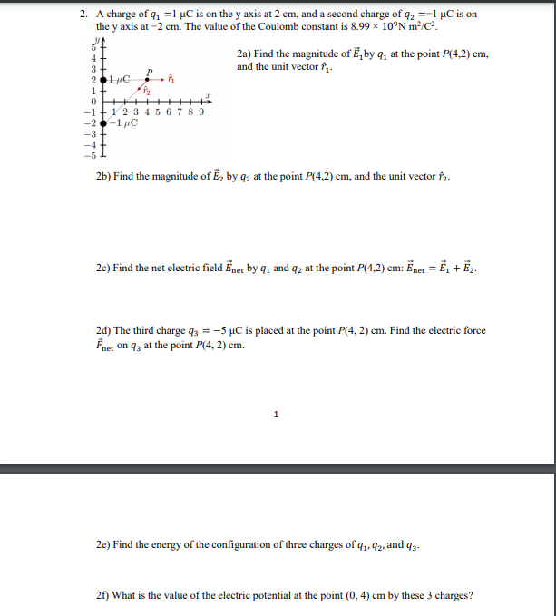 Solved 2 A Charge Of Q L Uc Is On The Y Axis At 2 Cm Chegg Com