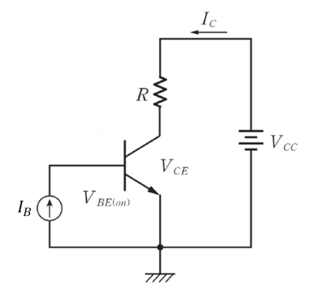 Solved R=200Ω,IB=1 mA,VBE(ON)=0.7 V,β=150,VCC=50 V whon IC | Chegg.com