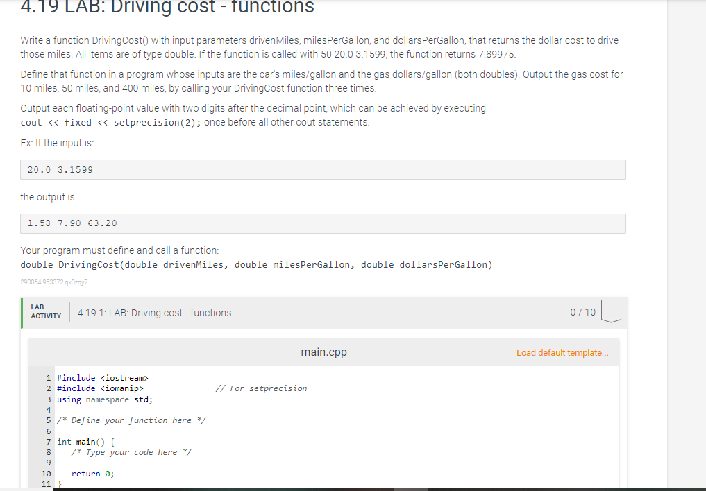 Solved 2.25 LAB: Driving costs Driving is expensive. Write a | Chegg.com