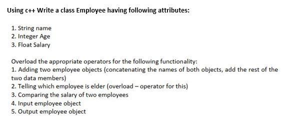 Solved Using C++ Write a class Employee having following | Chegg.com