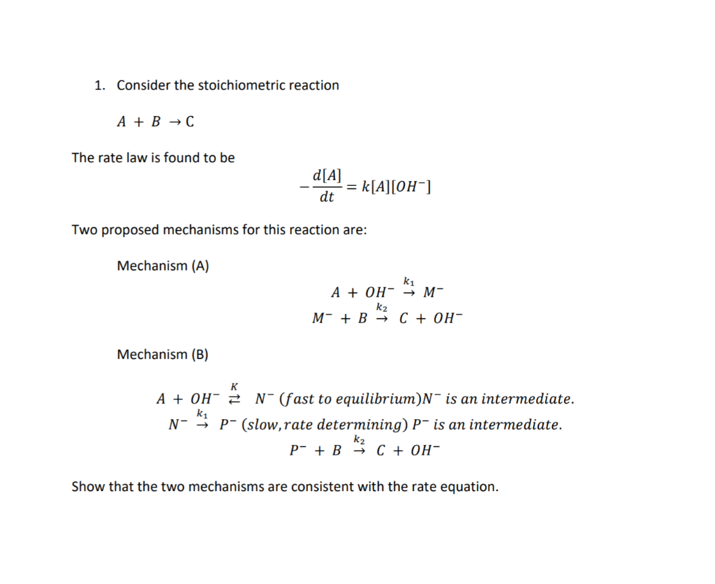 Solved 1. Consider the stoichiometric reaction A B C The