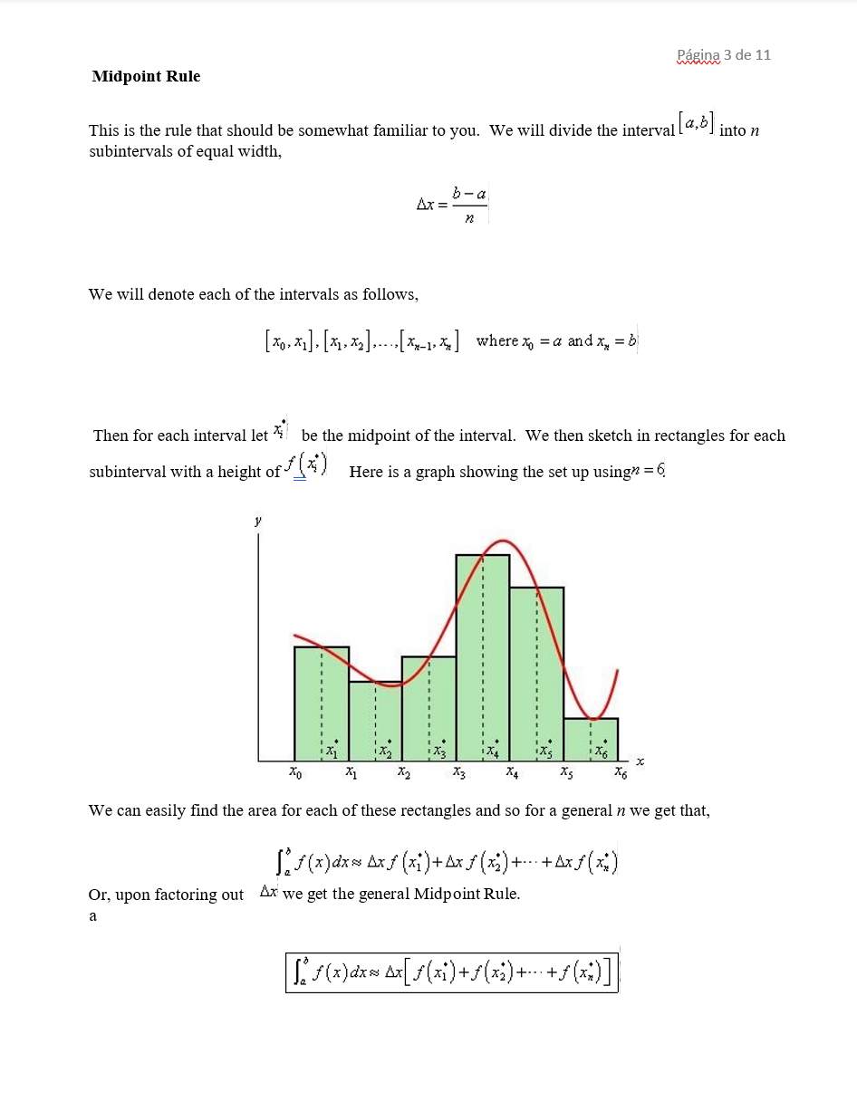 Solved Página 3 de 11 Midpoint Rule This is the rule that | Chegg.com