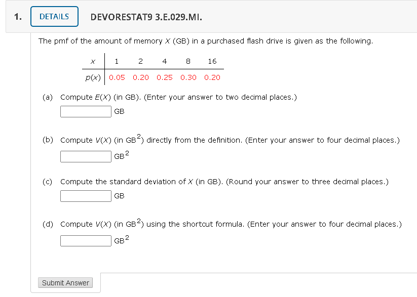 Solved 1 Details Devorestat9 3 E 029 Mi The Pmf Of The Chegg Com Solved 1 Details Devorestat9 3 E 029 Mi The Pmf Of The Chegg Com