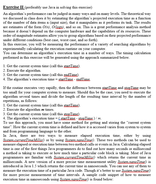 Exercise II (preferably use Java in solving this | Chegg.com