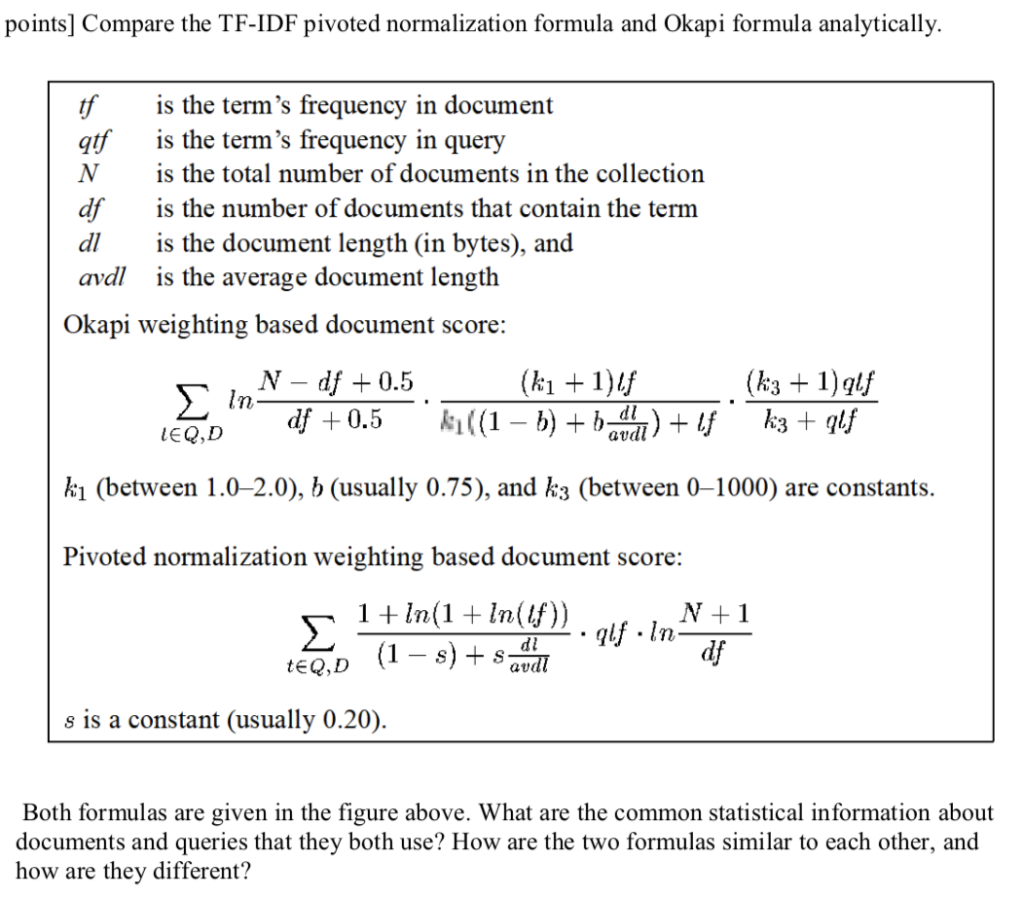 Solved points] Compare the TF-IDF pivoted normalization | Chegg.com