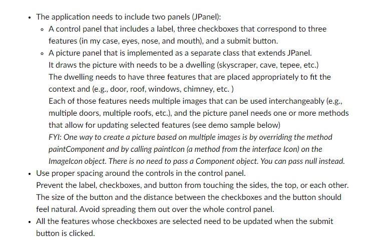 The application needs to include two panels (JPanel): | Chegg.com