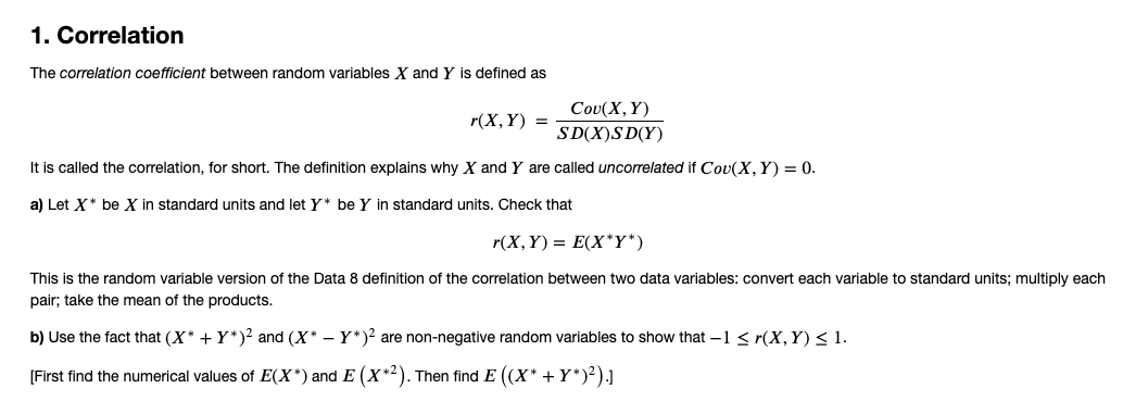 Solved 1. Correlation The correlation coefficient between | Chegg.com