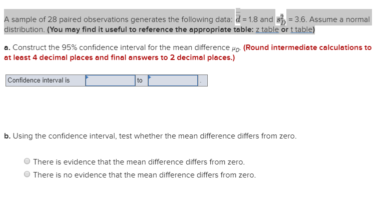 Solved A sample of 28 paired observations generates the | Chegg.com