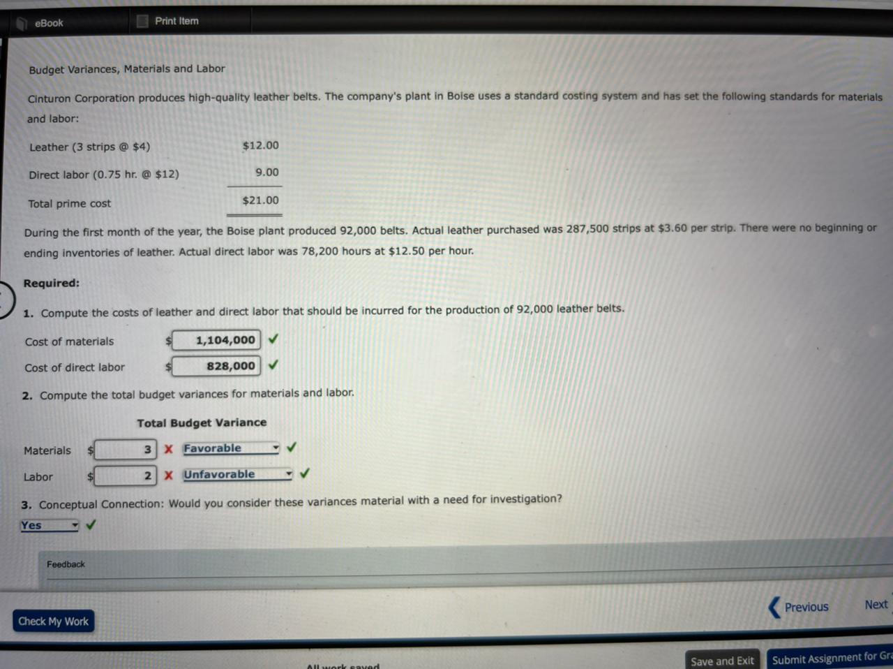 Solved eBook Print Item Budget Variances, Materials and