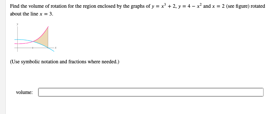 Solved Find the volume of rotation for the region enclosed | Chegg.com