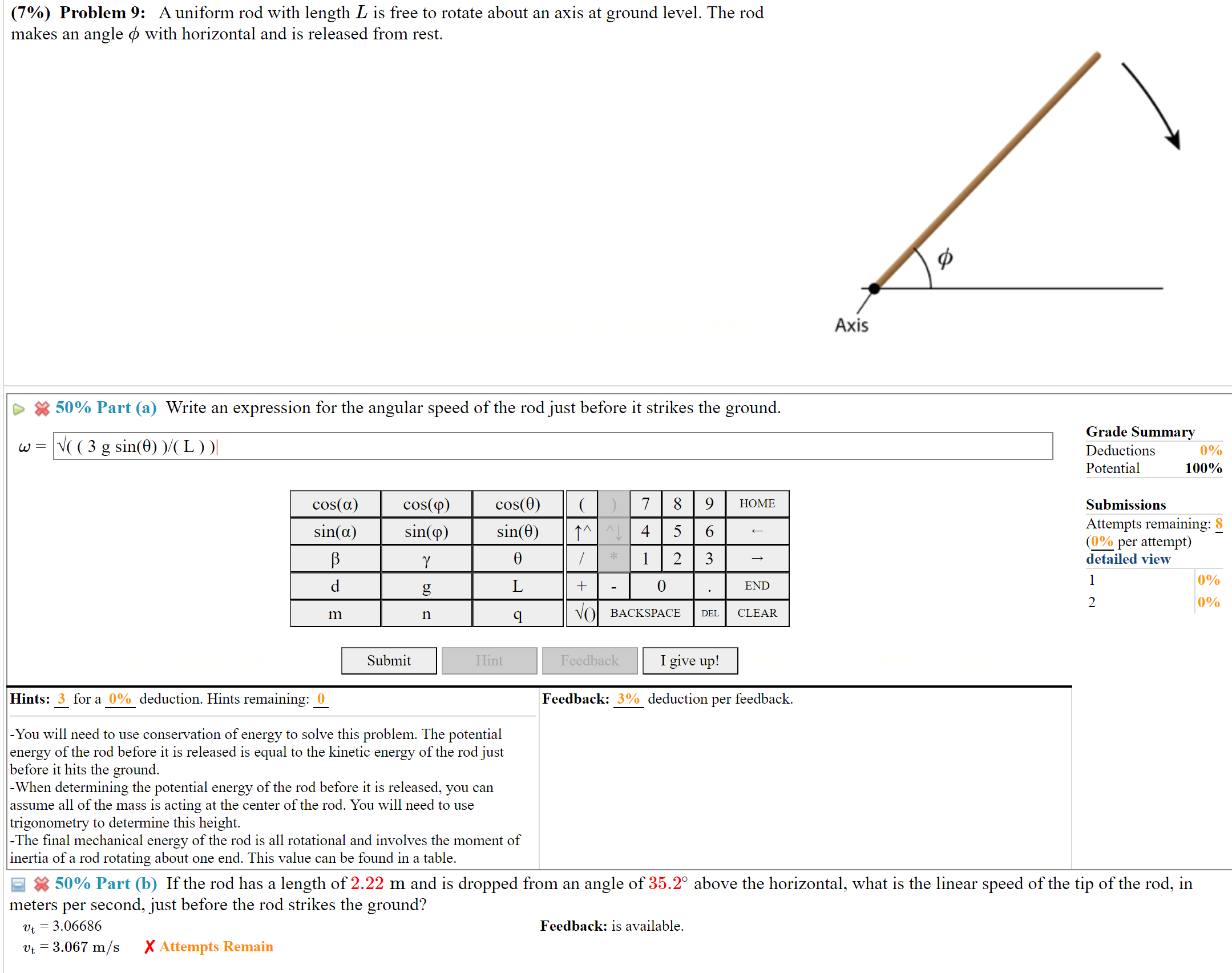 Solved (7\%) Problem 9: A Uniform Rod With Length L Is Free | Chegg.com